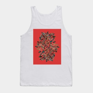 Seasonal branches and berries - green and gold on red Tank Top